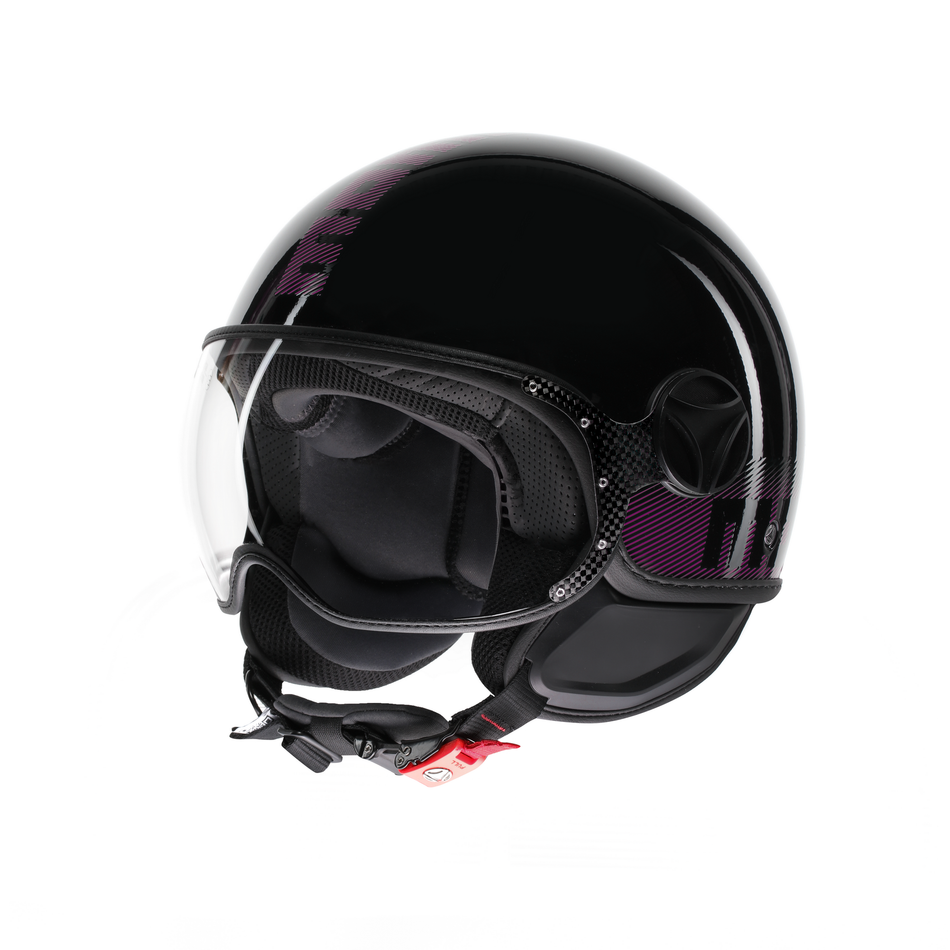 Casco Moto Jet Momo Design STRIPES BLACK GLITTER / FUCSIA – NERO GLITTER FUCSIA