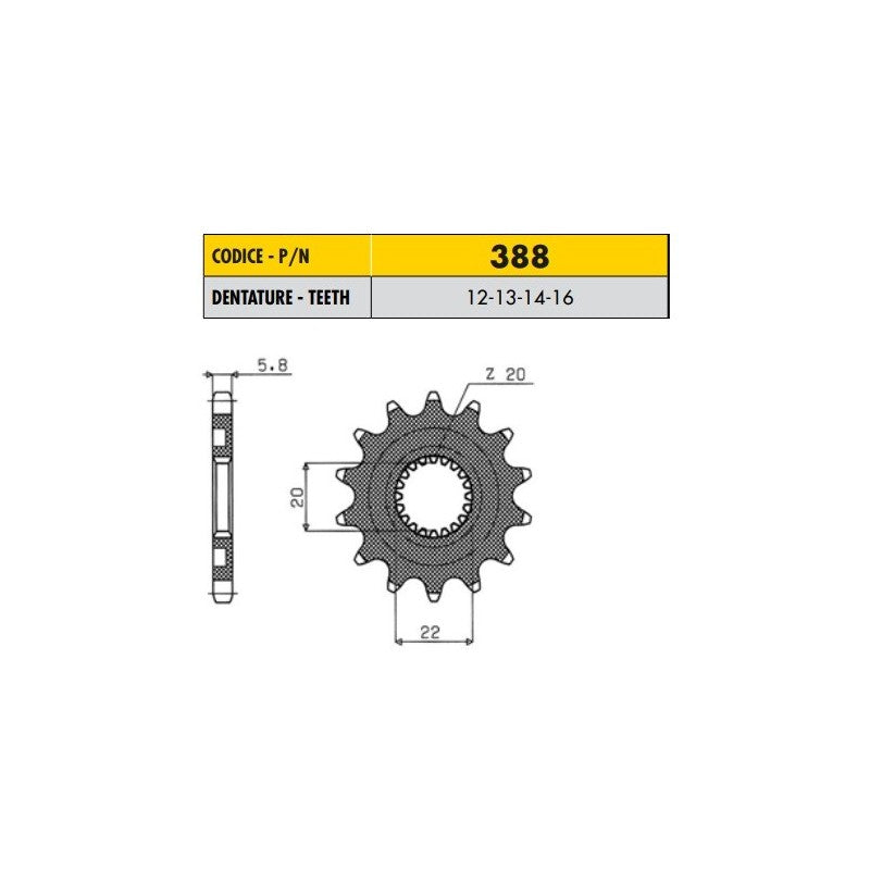 YAMAHA YZ 125 2005>2018 PIGNONE PASSO 520 CODICE 388