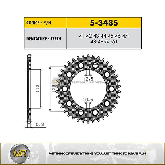 YAMAHA YZF R1M (Racing 520 Conversion) 1000 2015>2018 CORONA PASSO 520 CODICE 5-3485