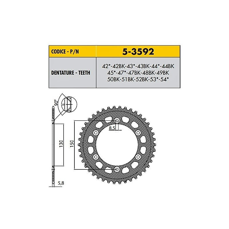YAMAHA YZ F 450 2003>2025 CORONA PASSO 520 CODICE 5-3592