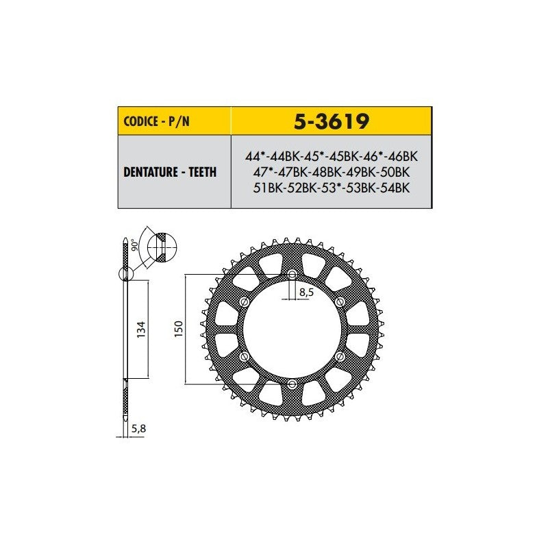 SUZUKI RMZ SM (Italy - Valenti Racing) 250 2004>2006 CORONA ERGAL BLACK SILENZIATA  PASSO 520 CODICE 5-3619