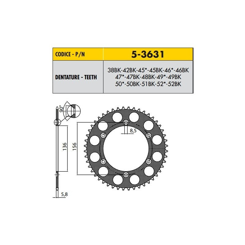 GAS GAS EC RACING 125 2013>2015 CORONA DI ERGAL BLACK PASSO 520 CODICE 5-3631
