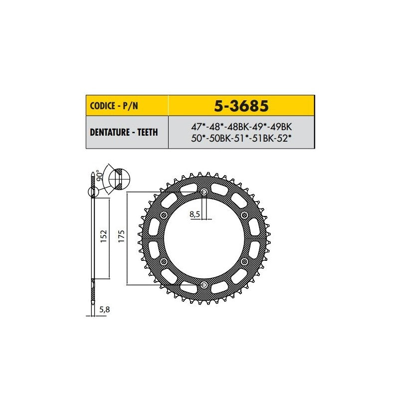 YAMAHA YZ 125 1981>1998 CORONA SILENZIATA PASSO 520 CODICE 5-3685