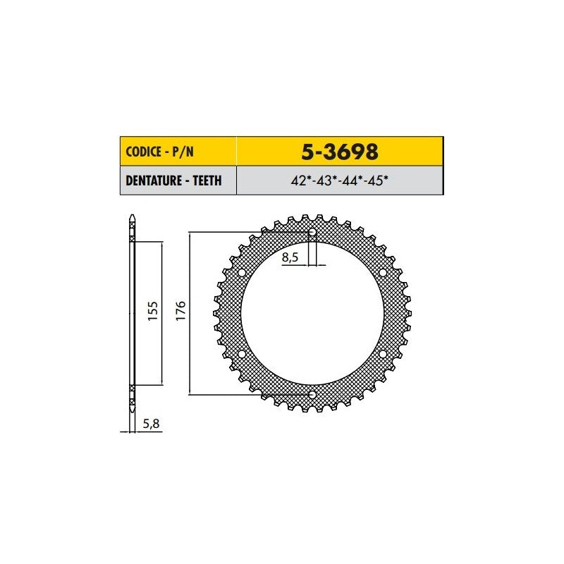 TRIUMPH SPEED TRIPLE ABS (Racing 520 Conversion) 1050 2011 >2012 CORONA PASSO 520 CODICE 5-3698