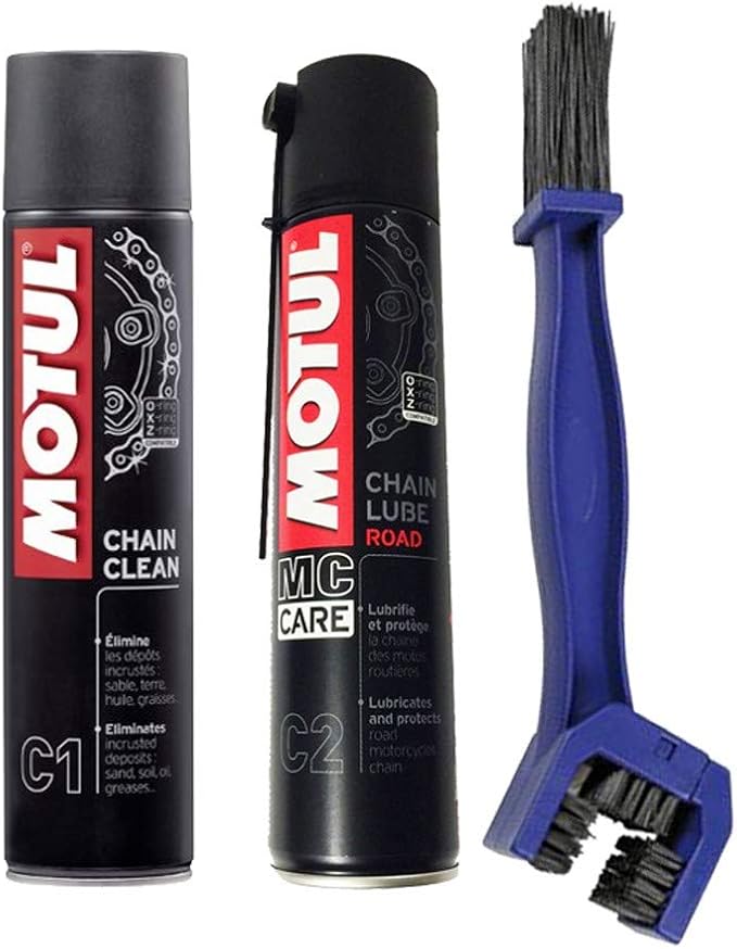 Kit Pulisci Catena Motul C1+Grasso Spray C2 Moto con spazzola omaggio
