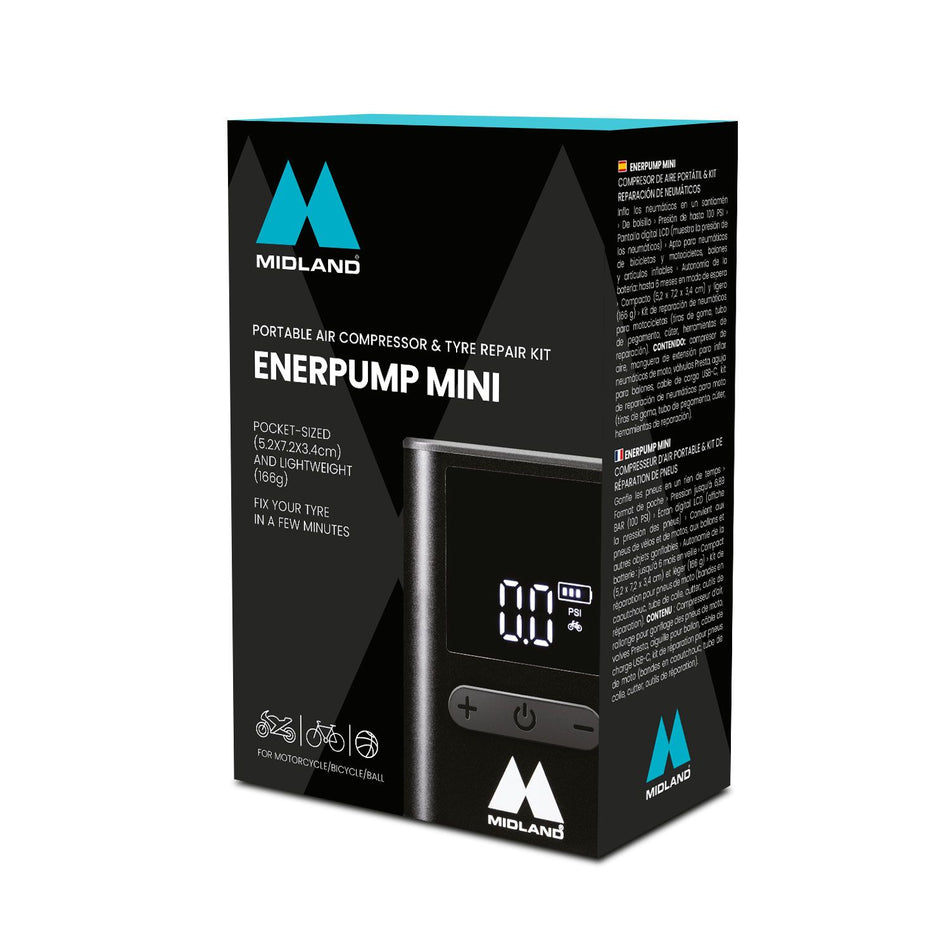 Compressore ad Aria + Power Bank e Kit Riparazione Gomme - Midland Enerpump Mini