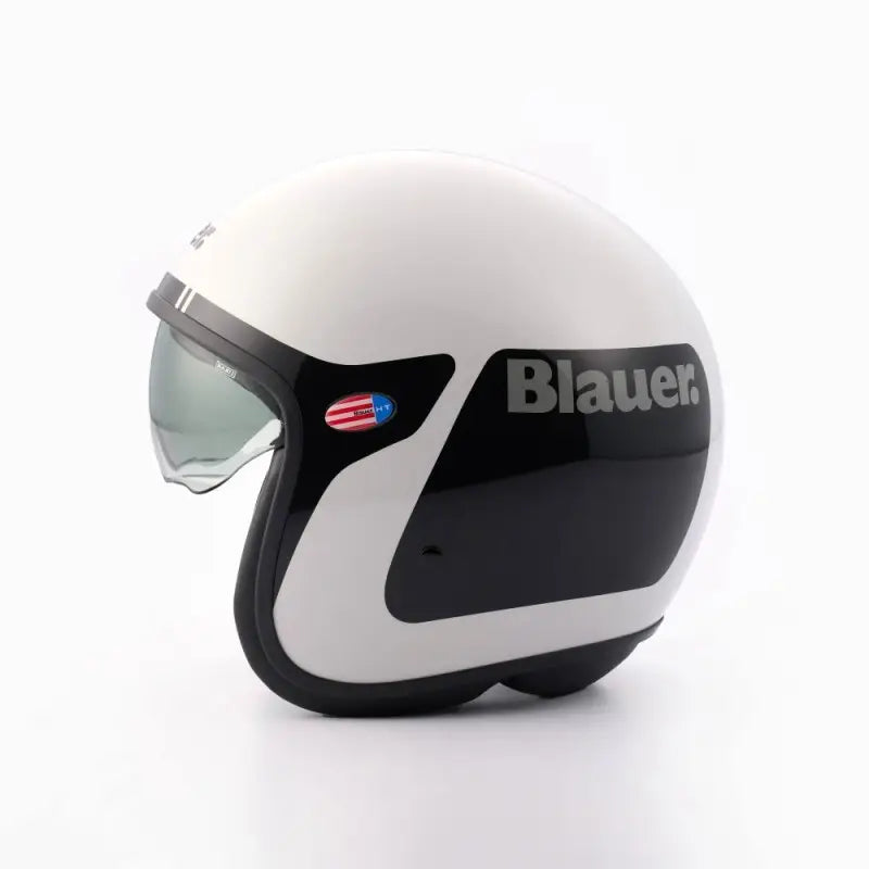 Casco Jet Blauer Pilot 06 Go Grafica Bianco Nero Lucido