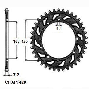 YAMAHA XT R/X 125 2005>2010 CORONA PASSO 428 CODICE 1-2446