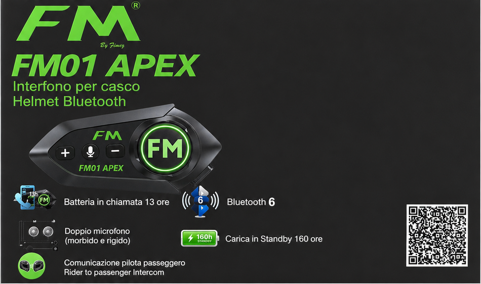 INTERFONO BLUETOOTH 6.0 SOLO PILOTA UNIVERSALE FM01APEX