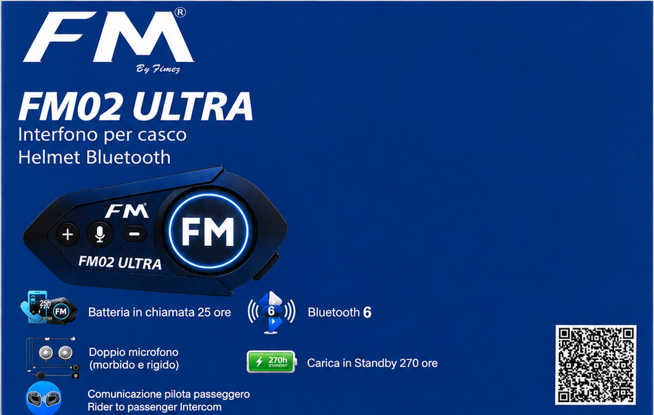 INTERFONO BLUETOOTH 6.0 PILOTA-PASSEGGERO UNIVERSALE FM02 ULTRA