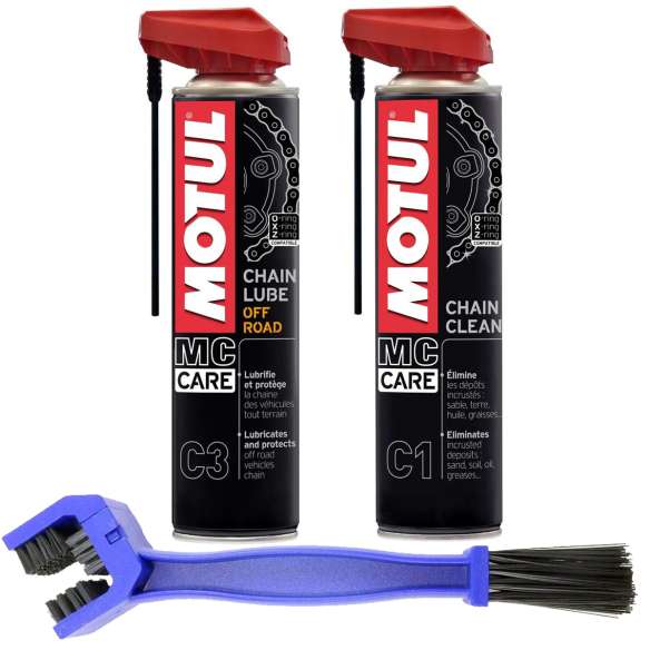 Kit Pulisci Catena Motul C1+Grasso Spray C3 Moto Cross Enduro spazzola omaggio