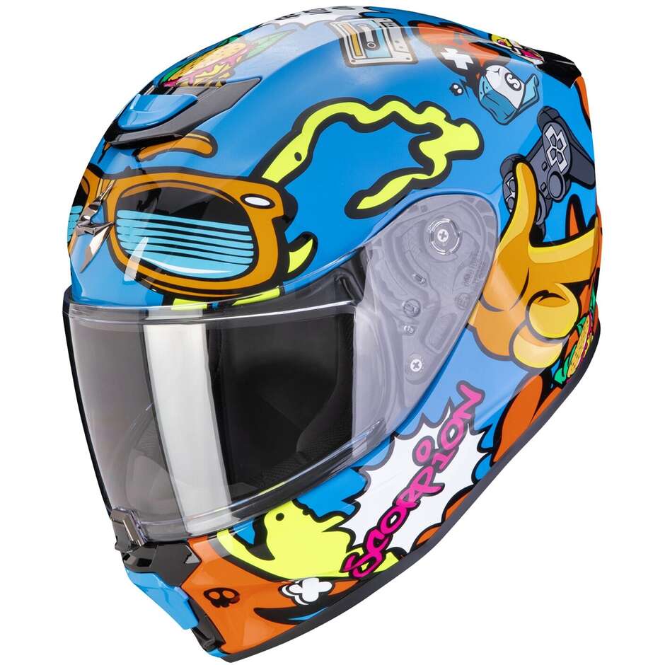 Casco Moto Bambino Integrale Scorpion EXO-JNR FUN Blu Arancia