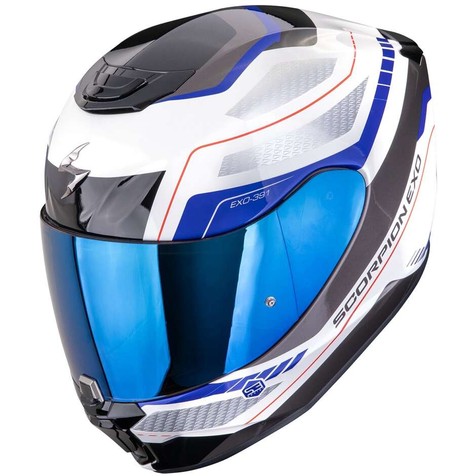 Casco Moto Integrale Scorpion EXO-391 LEO Bianco Blu
