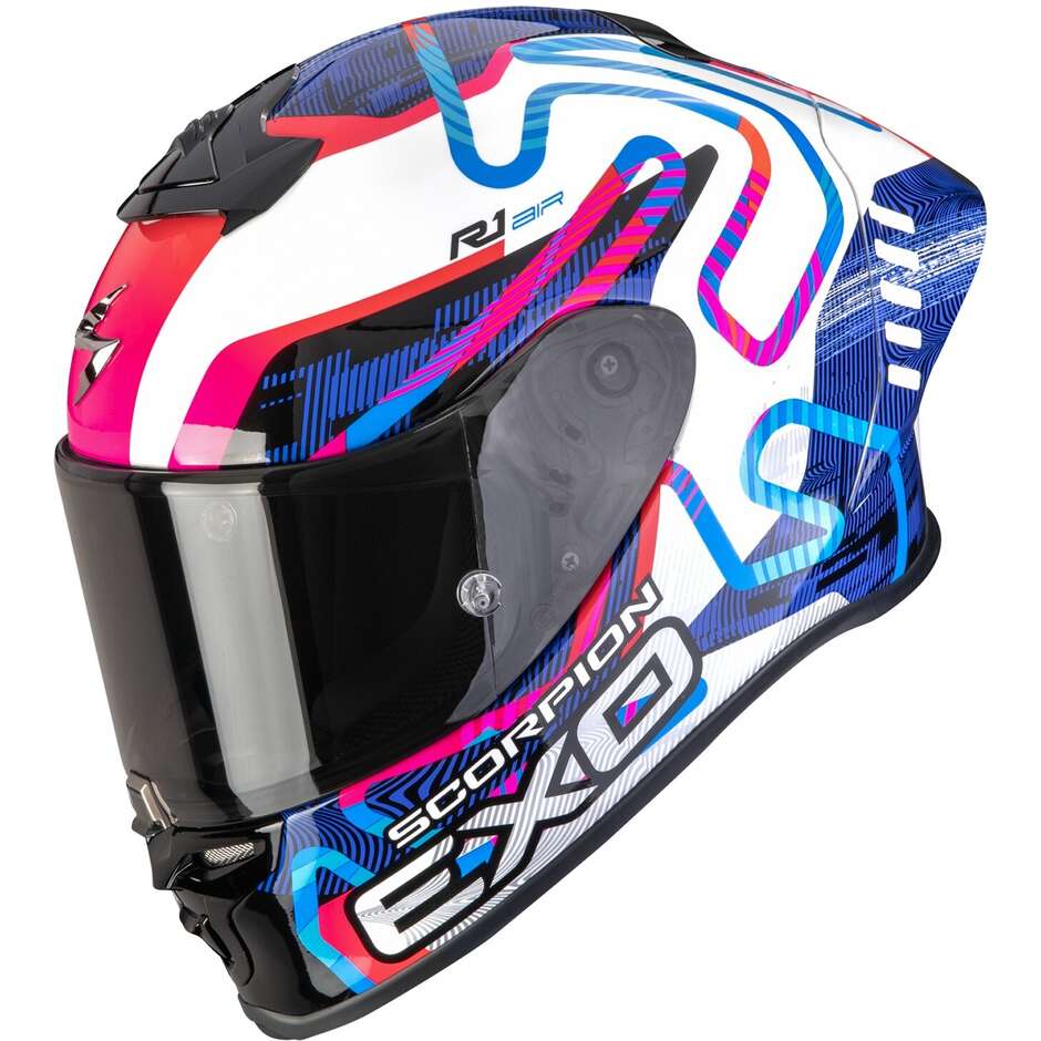 Casco Moto Integrale Scorpion EXO-R1 EVO II AIR CORNERING Bianco Blu Rosa