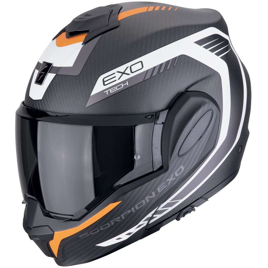 Casco Moto Modulare P/J Scorpion EXO-TECH EVO CARBON COSY Nero opaco Arancione