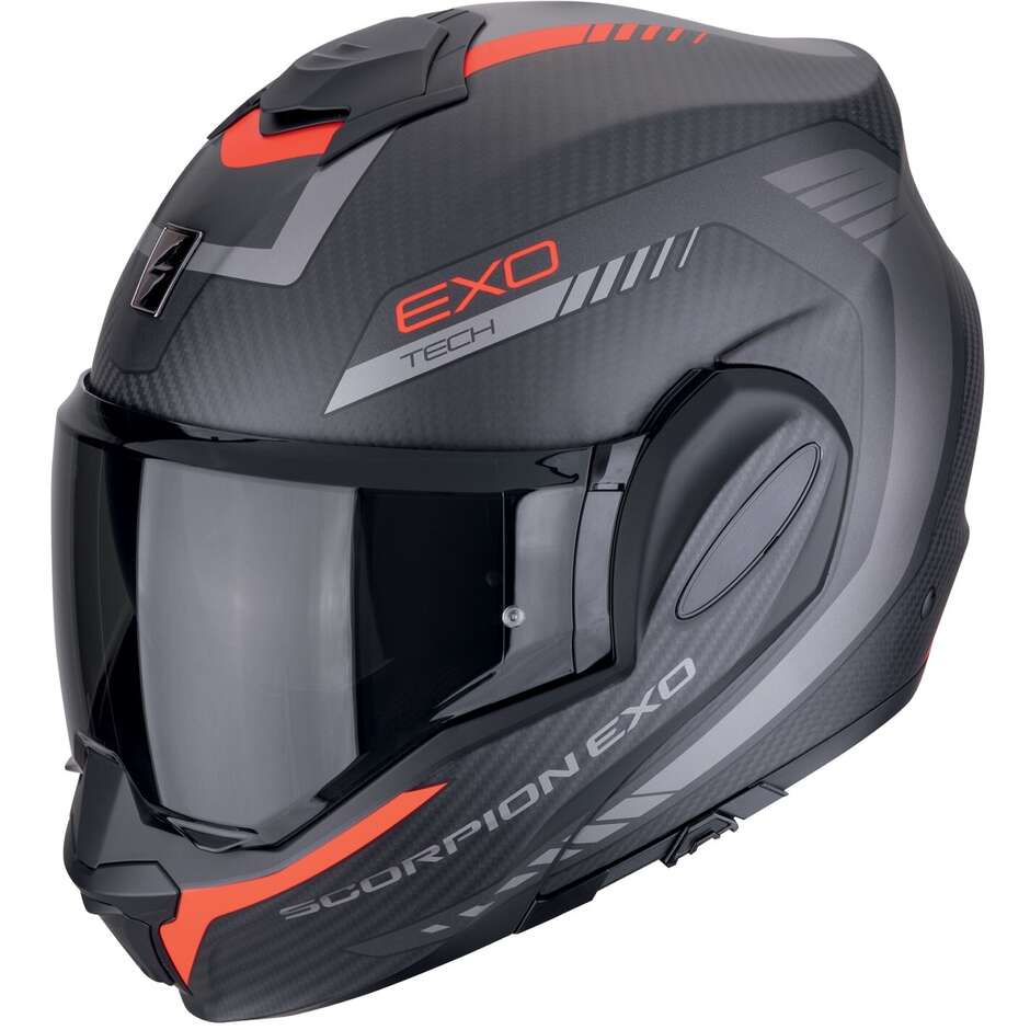 Casco Moto Modulare P/J Scorpion EXO-TECH EVO CARBON COSY Nero opaco Rosso