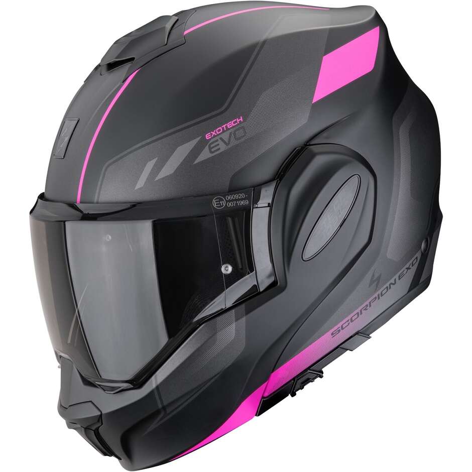 Casco Moto Modulare P/J Scorpion EXO-TECH EVO SOCIUS Nero Opaco Rosa
