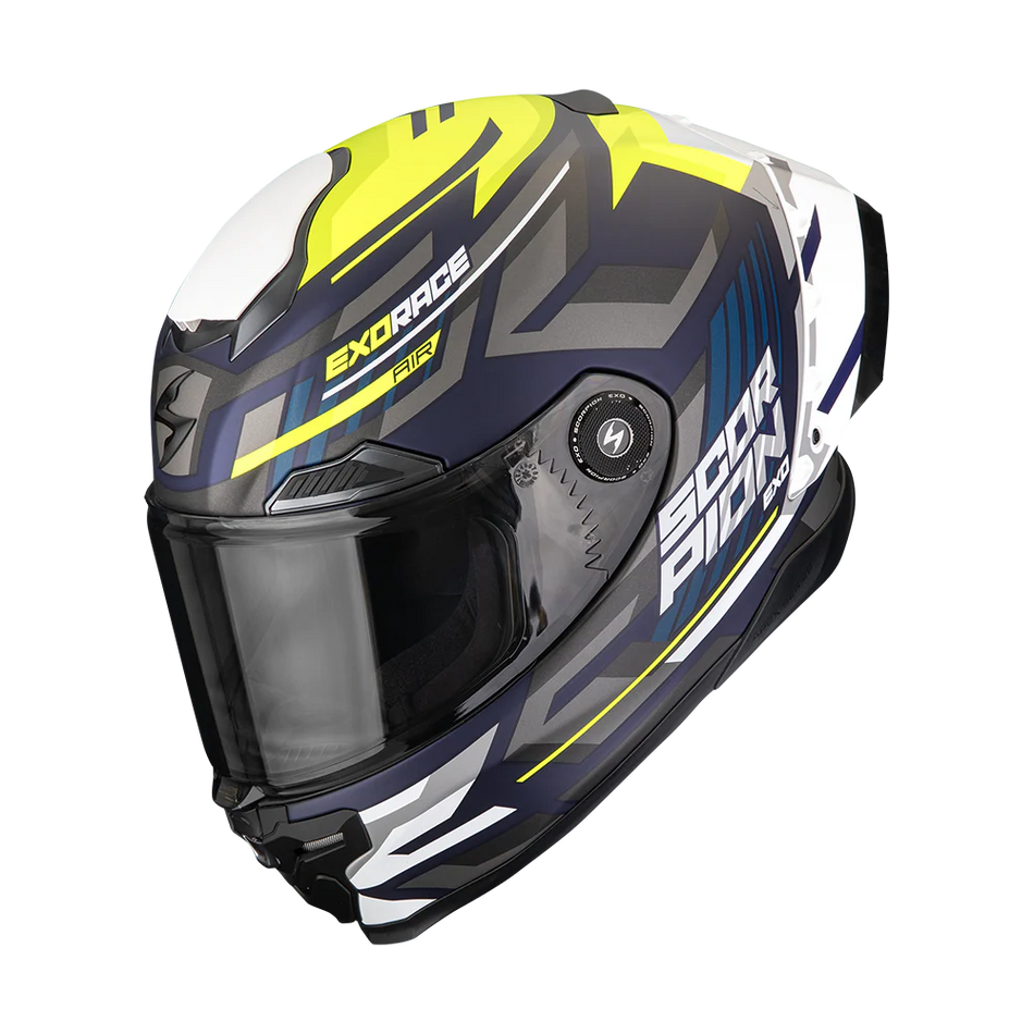Casco Moto Integrale Pista SCORPION EXO RACE AIR KOBRA Blu Giallo Neon Opaco FIM 2