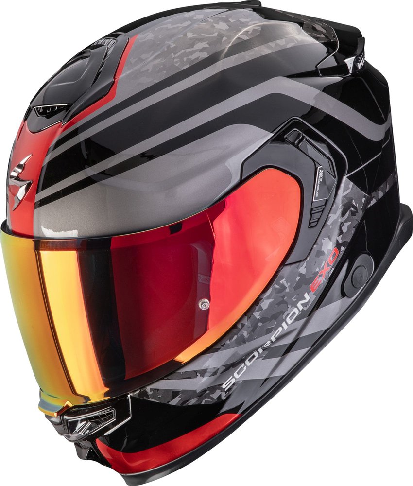 Casco Integrale in Fibra Scorpion Exo-GT SP Air Arten Nero Argento Rosso