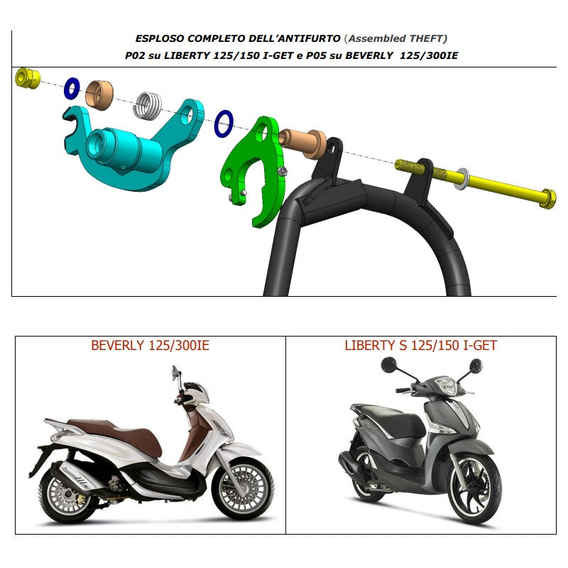Antifurto blocca cavalletto Piaggio Beverly 125-300/Vespa GTV e GTS