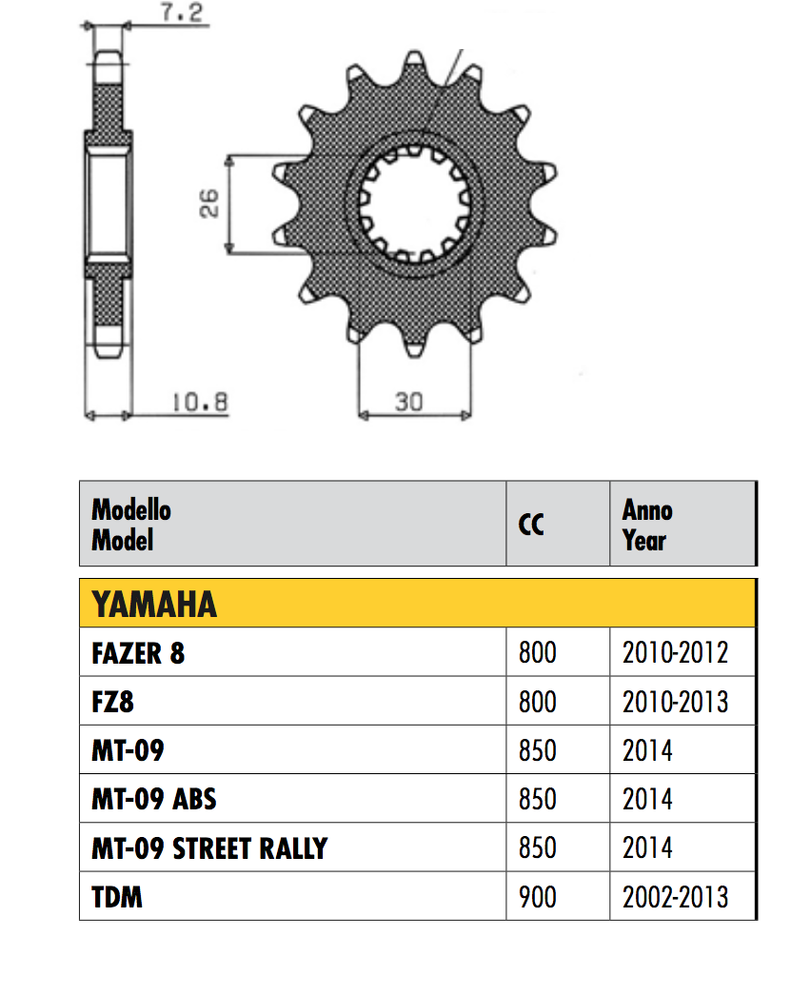 YAMAHA YZF R9 900 2025 PIGNONE PASSO 525 CODICE 42115D