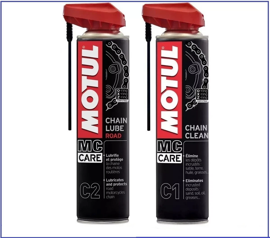 KIT PULIZIA LUBRIFICAZIONE GRASSO CATENA MOTO MOTUL CHAIN LUBE ROAD C1+C2