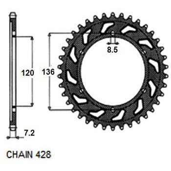 YAMAHA TDR R 125 1996>1998 CORONA PASSO 428 CODICE 1-2502
